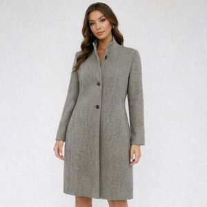LARRY LEVINE Women's Size 10 Tweed Coat Knee Length 2 button Black Gray White